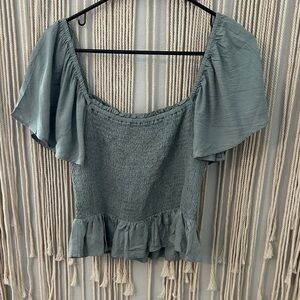 Bila Seafoam Smocked Blouse with Ruffle Details